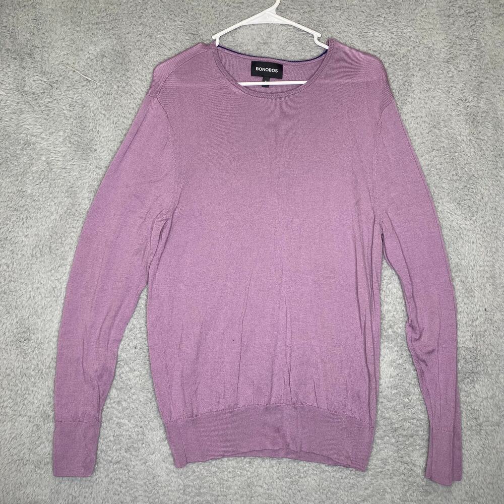 Bonobos mens M 100% merino wool stretch purple sweater round neck preppy fitted